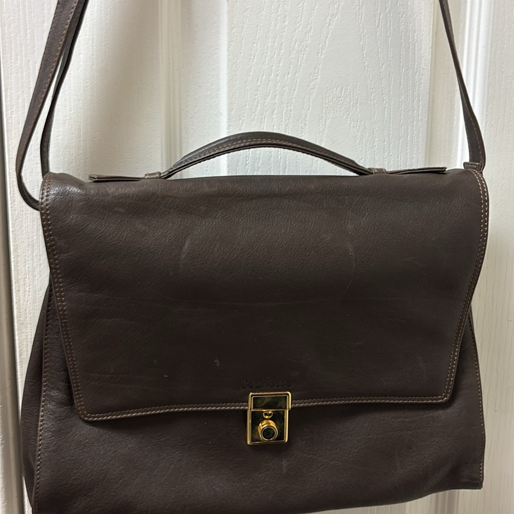 JEUNESSE Brown Leather Purse Bag Top Handle/Crossbody Strap 13X10 Lined